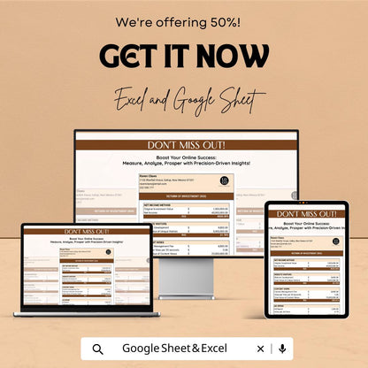 Website ROI Analysis Template | Website Performance ROI Calculator | Web Analytics Spreadsheet | Digital Download