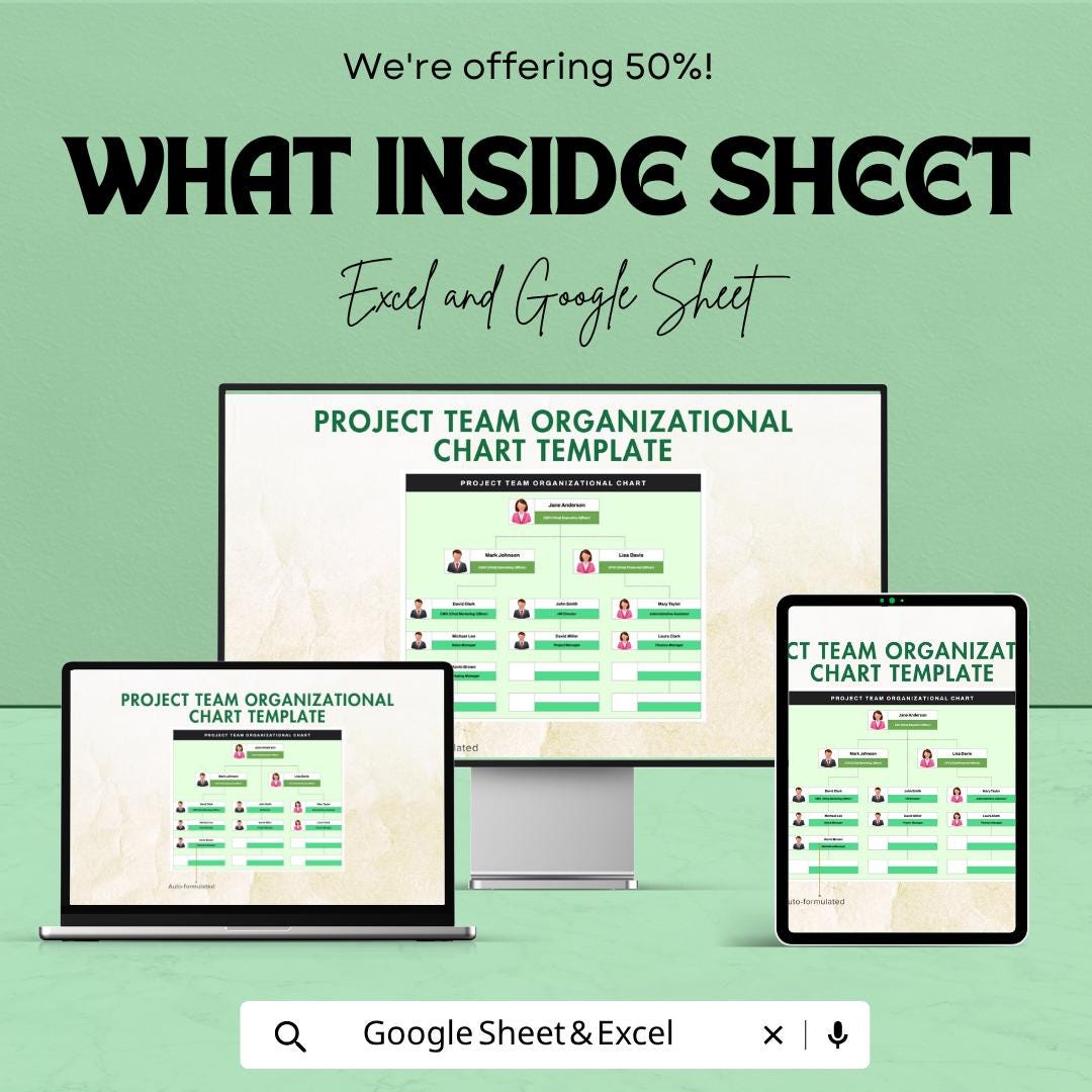 Project Team Organizational Chart Template | Org Chart Spreadsheet | Team Structure Diagram | Project Management Template |