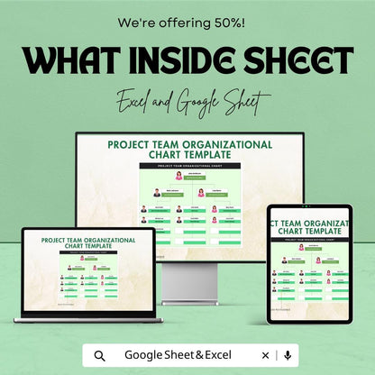 Project Team Organizational Chart Template | Org Chart Spreadsheet | Team Structure Diagram | Project Management Template |