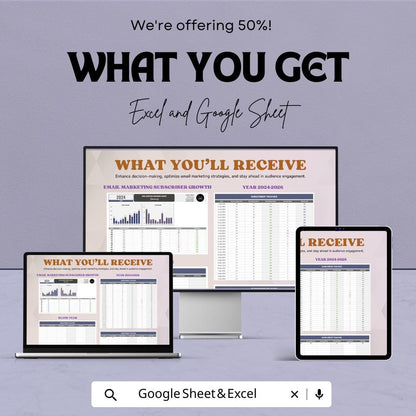 Email Marketing Subscriber Growth Tracker Template | Email List Growth Dashboard | Subscriber Analytics Spreadsheet | Email KPI Tracker
