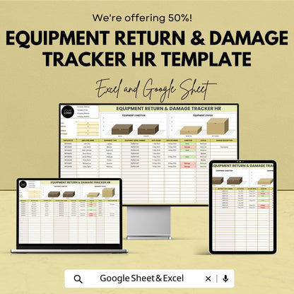 Equipment Return and Damage Tracker HR Template, Employee Asset Tracking Spreadsheet, Equipment Log, Excel and Google Sheets HR Tool