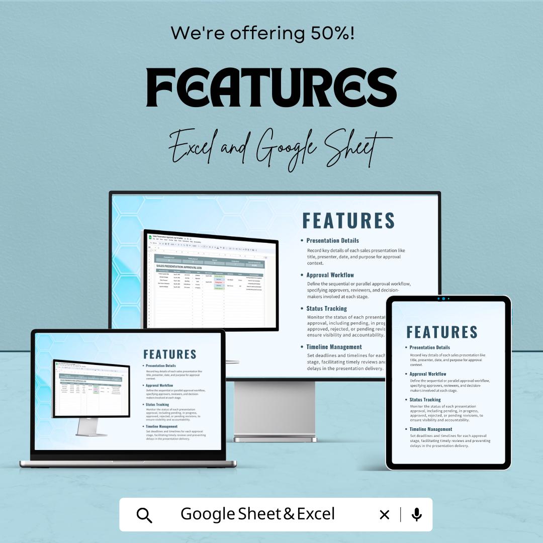 Sales Presentation Approval Log Template | Sales Approval Tracker | Presentation Workflow Manager | Excel & Google Sheets