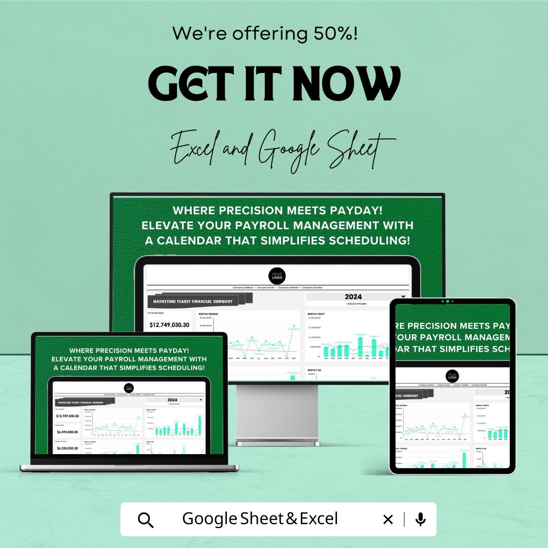 Marketing Yearly Financial Summary Template | Annual Budget Planner | Marketing Finance Dashboard | Expense & Revenue Tracker