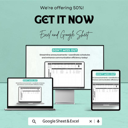 Corporate Announcement Schedule Template, Admin Planner, Communication Calendar, Office Announcement Tracker,