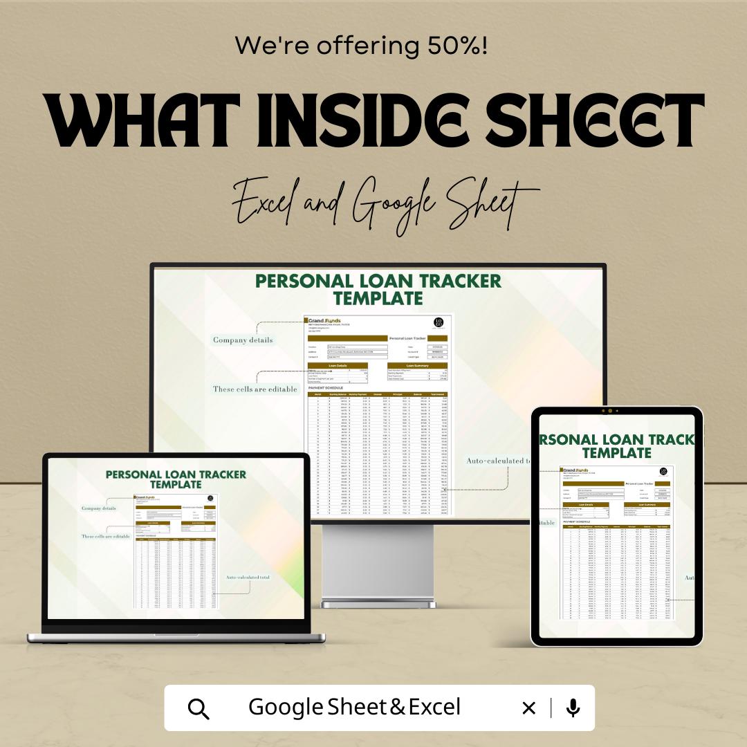 Personal Loan Tracker Template | Loan Payment Schedule Spreadsheet | Debt Payoff Planner | Amortization & Interest Tracker