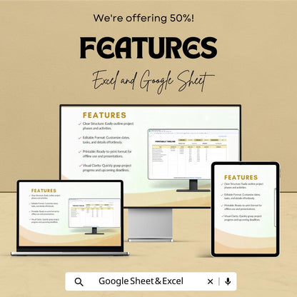 Printable Timeline Template | Project Schedule Excel & Google Sheet | Task Tracker | Editable Project Planner Spreadsheet