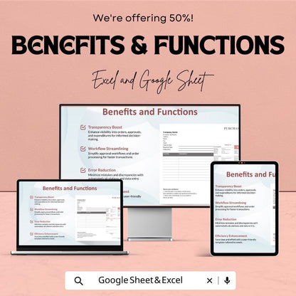 Supplier Purchase Order Sheet | Google Sheets & Excel Template | Procurement Form | Business Order Tracker | Editable PO Template