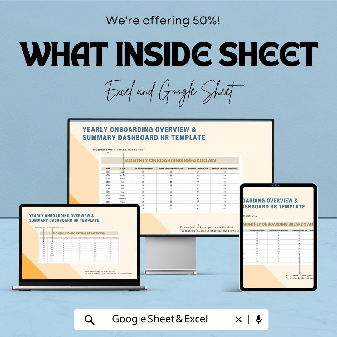Yearly Onboarding Overview & Summary Dashboard HR Template | Employee Onboarding Tracker | HR Analytics Excel and Google Sheets