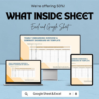 Yearly Onboarding Overview & Summary Dashboard HR Template | Employee Onboarding Tracker | HR Analytics Excel and Google Sheets