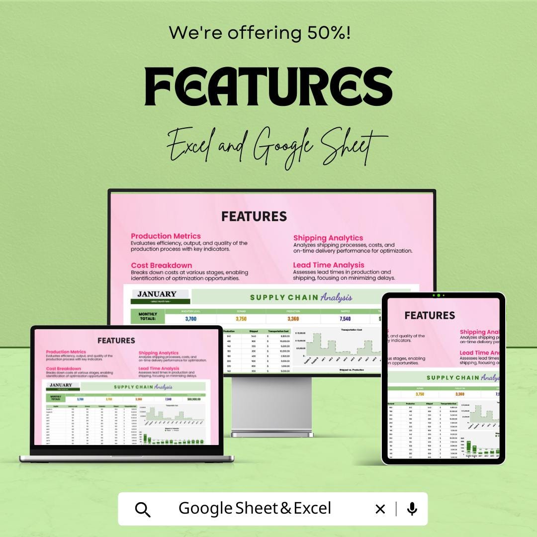 Supply Chain Analysis Template | Supply Chain Dashboard for Excel and Google Sheets | Logistics & Inventory Analytics