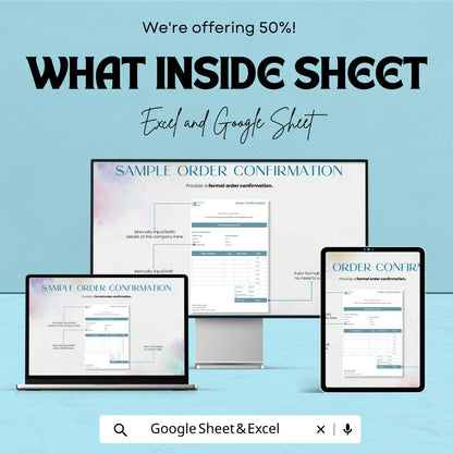 Sample Order Confirmation Sheet | Excel & Google Sheet Template | Customizable Order Tracking | Invoice Confirmation | Instant Download