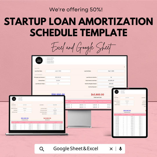 Startup Loan Amortization Schedule Template | Excel & Google Sheets Loan Calculator | Business Finance Spreadsheet