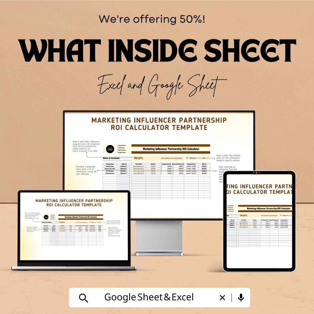 Influencer Partnership ROI Calculator Template | Marketing ROI Spreadsheet | Influencer Campaign Tracker | ROI & Performance Metrics Tool