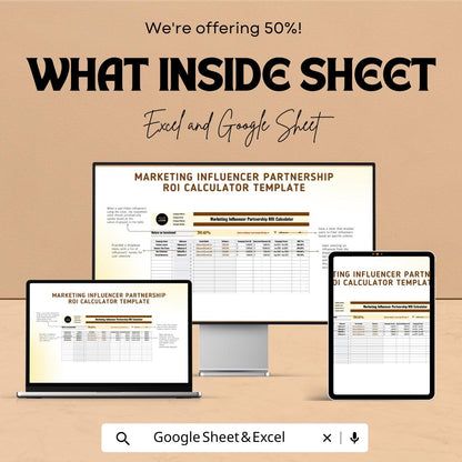 Influencer Partnership ROI Calculator Template | Marketing ROI Spreadsheet | Influencer Campaign Tracker | ROI & Performance Metrics Tool