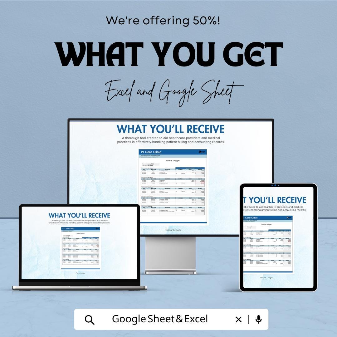 Patient Ledger Template for Excel & Google Sheets | Medical Billing Spreadsheet | Healthcare Payment Tracker | Clinic Billing Ledger |
