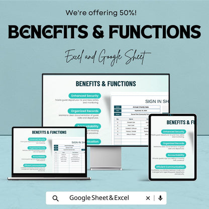 Guest Sign Out Sheet Template - Excel and Google Sheets for Event Check-Out | Track Guest Departures & Contact Information