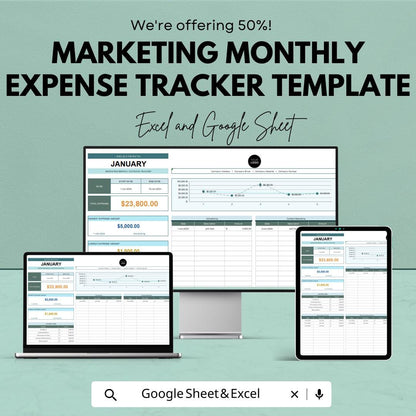 Marketing Monthly Expense Tracker Template | Business Budget Planner | Marketing Cost Tracker | Monthly Expense Spreadsheet