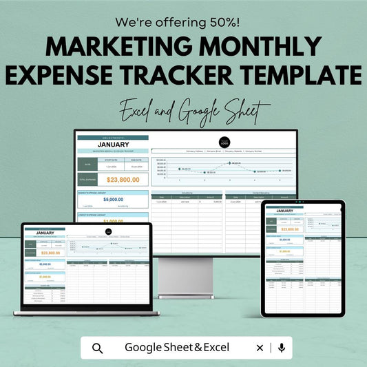 Marketing Monthly Expense Tracker Template | Business Budget Planner | Marketing Cost Tracker | Monthly Expense Spreadsheet