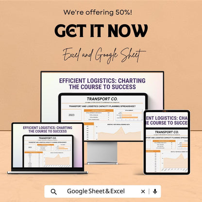 Transport and Logistics Capacity Planning Spreadsheet Template | Excel & Google Sheets | Demand Forecasting Dashboard