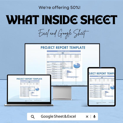 Project Report Sheet - Excel & Google Sheets Template for Project Management, Task Tracking, Team Progress Report