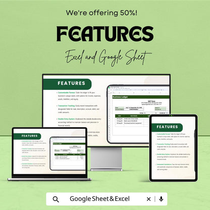 Business Ledger Template | Accounting Ledger Spreadsheet | Bookkeeping Template | Income Expense Tracker | Double Entry Ledger