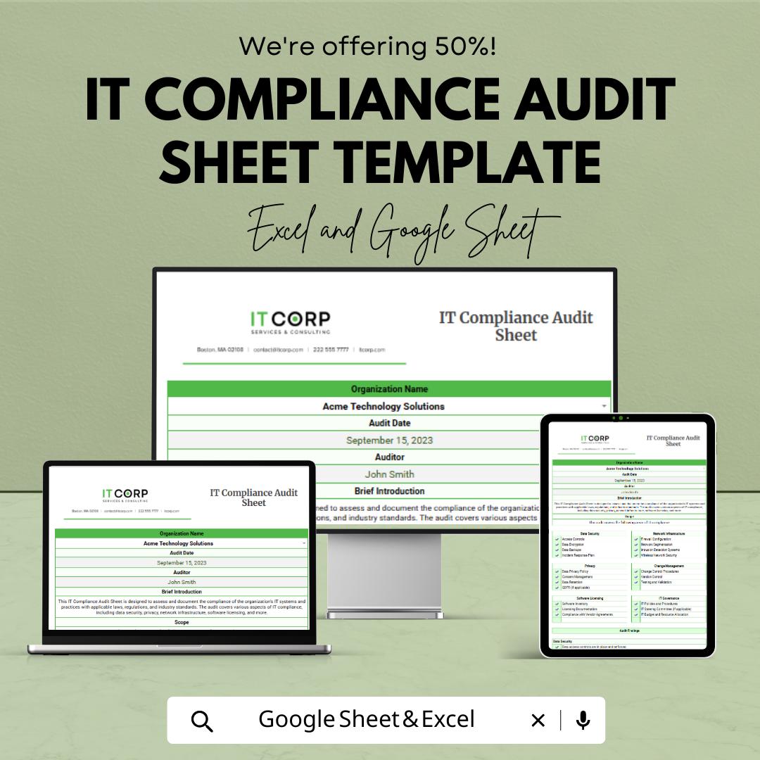 IT Compliance Audit Template Excel | IT Compliance Checklist | Internal Audit Spreadsheet | Security Compliance Tracker