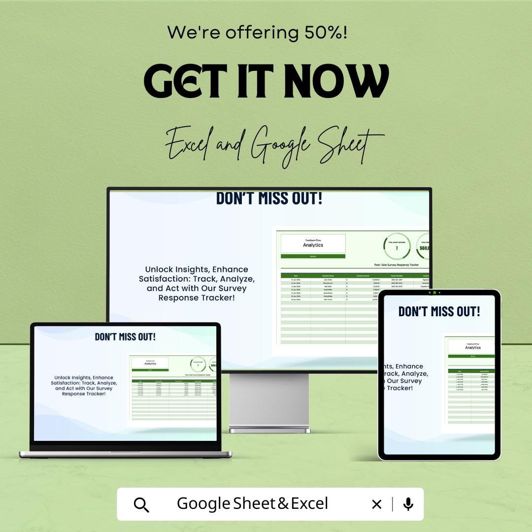 Post-Sale Survey Response Tracker Template | Customer Feedback Log | Survey Analytics Spreadsheet | Feedback Management Tool