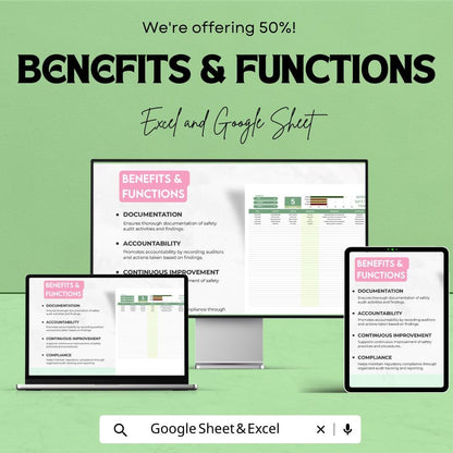Workplace Safety Audit Tracking Sheet Template | Safety Audit Checklist & Tracker | Compliance Audit Log | Excel and Google Sheets