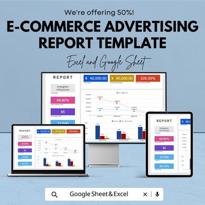 E-commerce Advertising Report Template | Excel & Google Sheets Ad Performance Tracker | Marketing Analytics Spreadsheet | ROAS Report