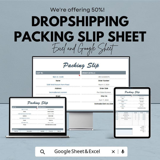Drop shipping Packing Slip Template for Excel & Google Sheets – 50% Off – Professional Packing Slip for E-commerce Orders