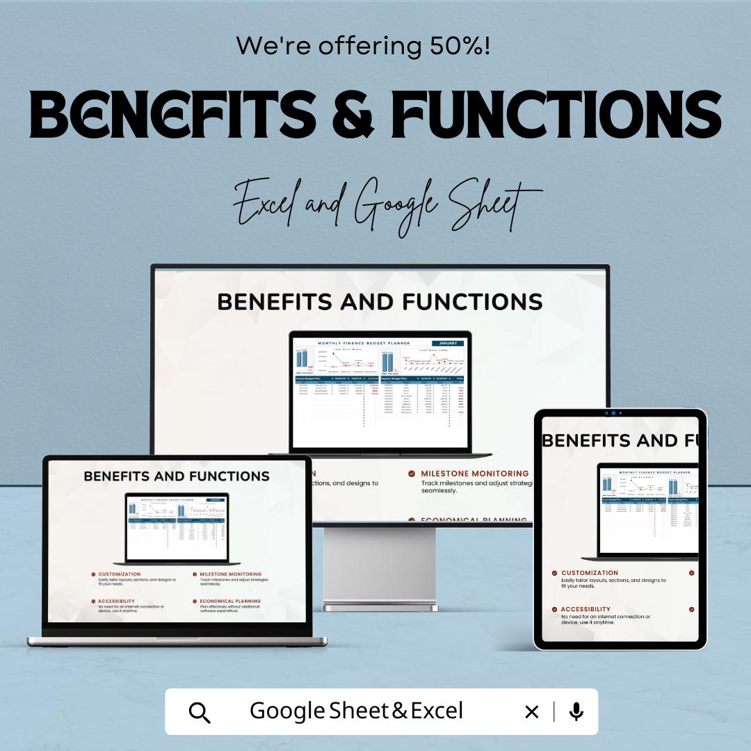Monthly Finance Budget Planner Sheet | Track Income, Expenses, and Savings | Budget Planner for Personal Finance | Financial Tracker