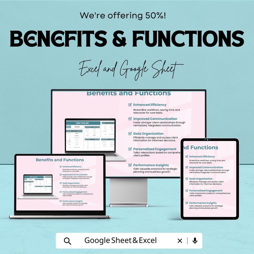 CRM Tailor Template | Excel & Google Sheets Client Management System | Tailoring Order Tracker | Custom CRM Spreadsheet