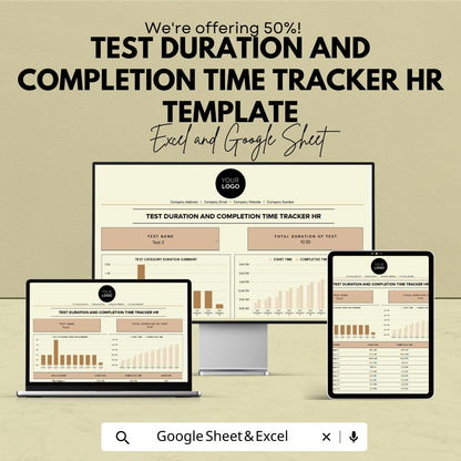 Test Duration Tracker HR Template | Test Completion Time Tracker | HR Assessment Tracker | Hiring Evaluation Tool