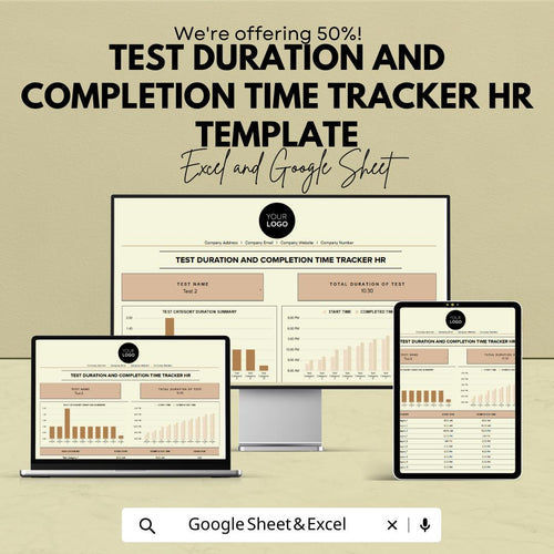Test Duration Tracker HR Template | Test Completion Time Tracker | HR Assessment Tracker | Hiring Evaluation Tool