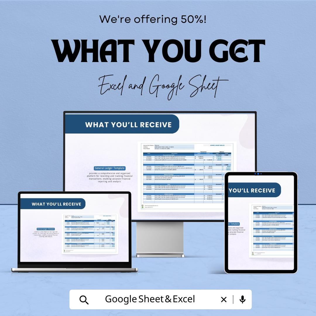 General Ledger Template | Business Finance Tracker | Double Entry Bookkeeping Template | Small Business Accounting