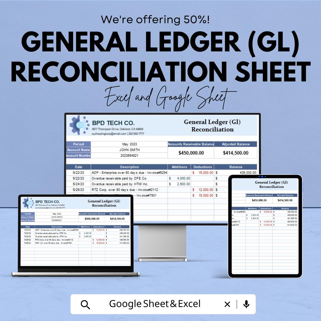 General Ledger (GL) Reconciliation Template | Excel & Google Sheets | Financial Statement Reconciliation Tool | Accounting Spreadsheet