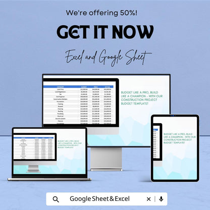 New Construction Project Budget Sheet | Excel & Google Sheets Template | Manage Project Costs Efficiently