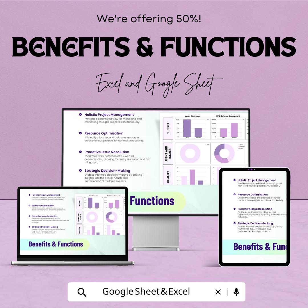 Multiple Project Dashboard Sheet - Google Sheets | Project Management Template | Budget and Progress Tracker | Resource Allocation | 50% OFF