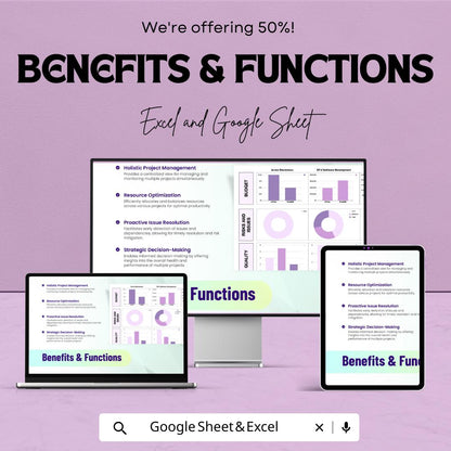 Multiple Project Dashboard Sheet - Google Sheets | Project Management Template | Budget and Progress Tracker | Resource Allocation | 50% OFF