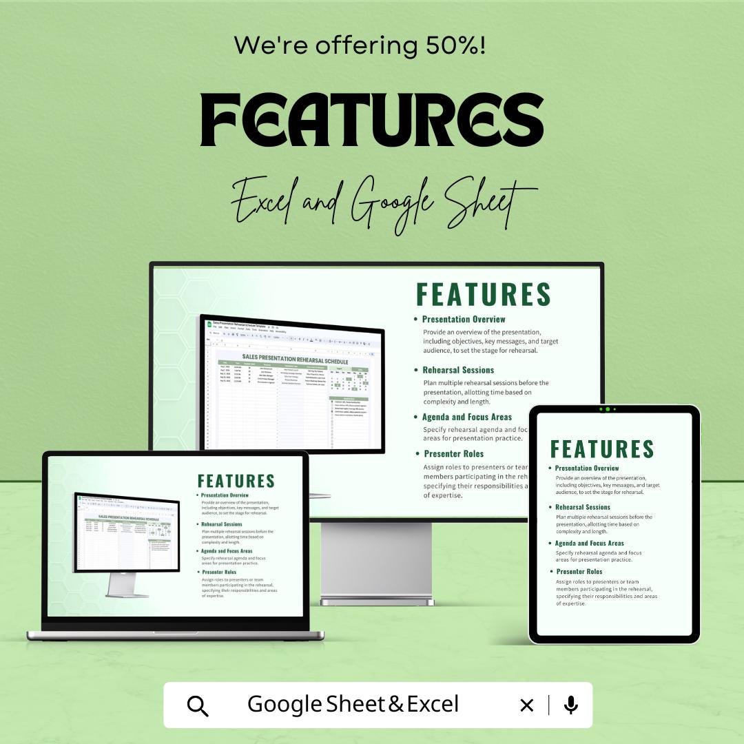 Sales Presentation Rehearsal Schedule Template | Sales Meeting Planner | Presentation Practice Schedule | Digital Download