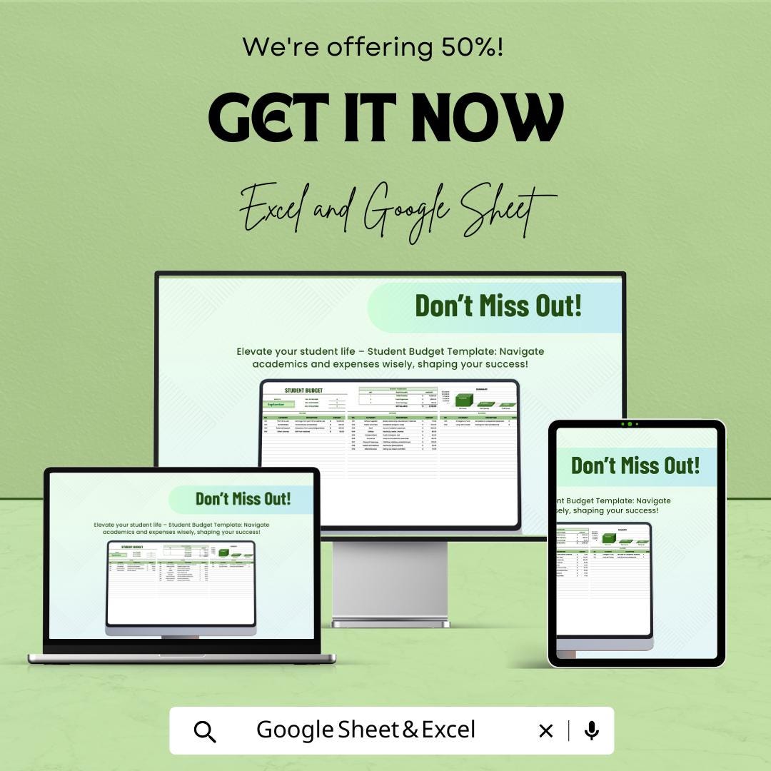 Student Budget Sheet – Google Sheet & Excel Template | Academic Expense Tracker | College Budget Planner | Editable Finance Tracker