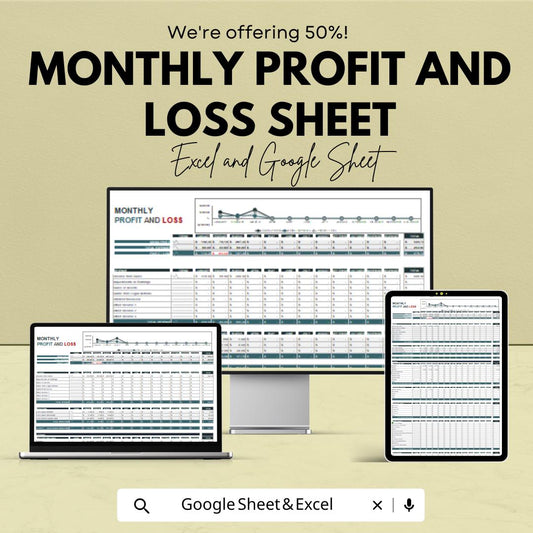 Monthly Profit and Loss Sheet - Excel & Google Sheets | Expense Tracker | Income Statement Template | Financial Management Tool | 50% OFF