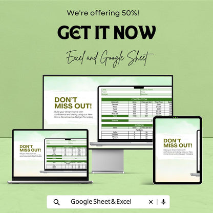 New Home Construction Budget Sheet | Google Sheets Template | Track Material, Labor & Interior Costs | Budget Planning for Your Dream Home
