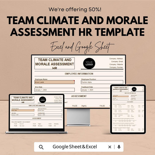 Team Climate and Morale Assessment HR Template | Employee Feedback Survey | Workplace Culture Evaluation | Excel & Google Sheets