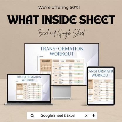 Transformation Workout Template | Fitness Planner Spreadsheet | Weekly Workout Tracker | Gym Training Log