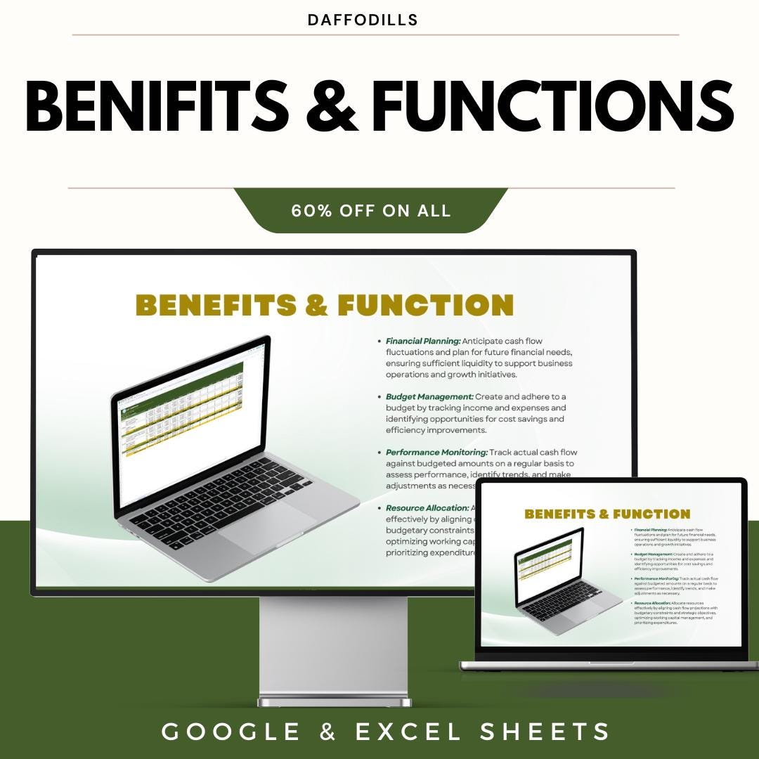 Budget Cash Flow Template, Cash Flow Spreadsheet, Business Cash Flow Planner, Google Sheets Excel