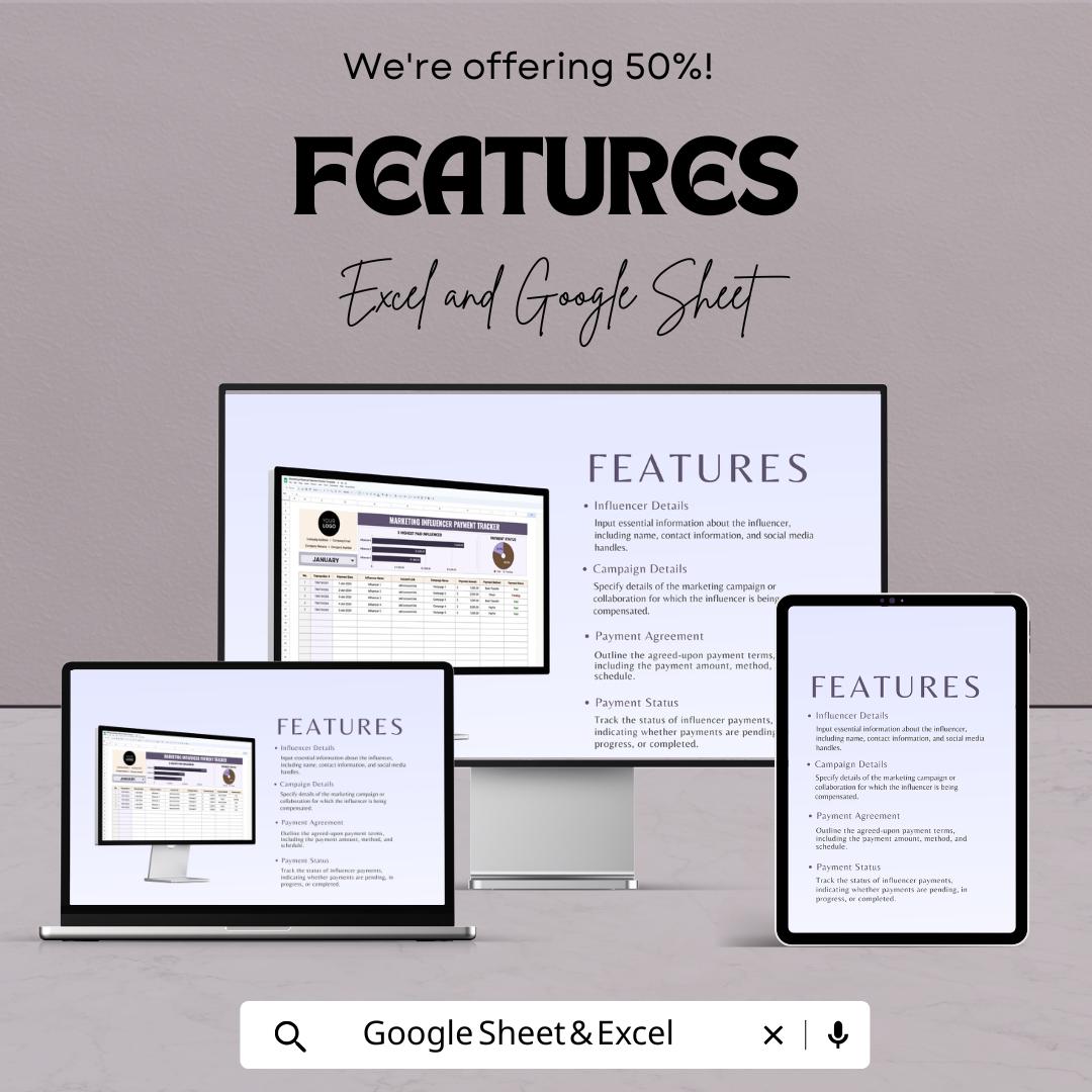Influencer Payment Tracker Template | Marketing Payment Log Spreadsheet | Influencer Finance Tracker | Payment Status & Management Tool