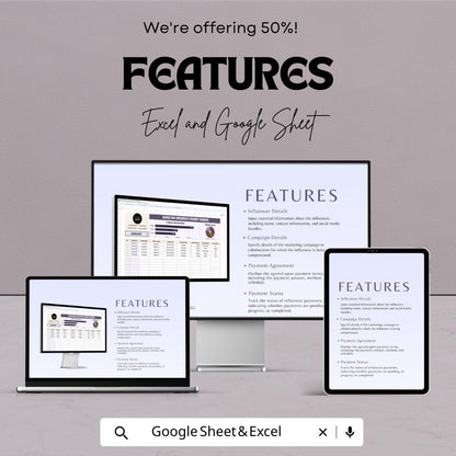 Influencer Payment Tracker Template | Marketing Payment Log Spreadsheet | Influencer Finance Tracker | Payment Status & Management Tool