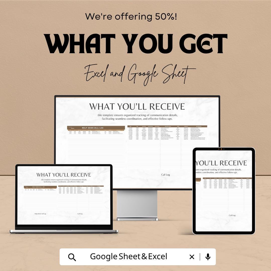 Help Desk Call Log Template Excel | IT Support Log Sheet | Customer Service Tracker | Call Tracking Spreadsheet | Google Sheets Log