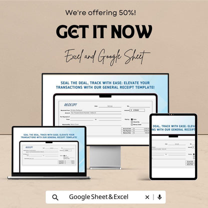 General Receipt Template – Editable Excel & Google Sheet | Instant Download | Perfect for Business and Personal Use